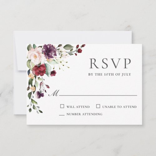 Romantic Burgundy and Plum Floral Event RSVP Card