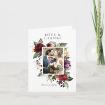 Romantic Burgundy and Plum Floral Photo Thank You Card