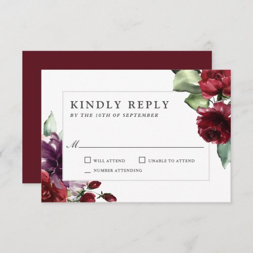 Romantic Burgundy and Plum Floral Wedding RSVP