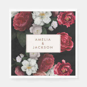 Romantic Burgundy black and red fall Wedding Napkins