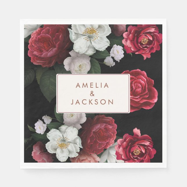 Romantic Burgundy black and red fall Wedding Napkins (Front)