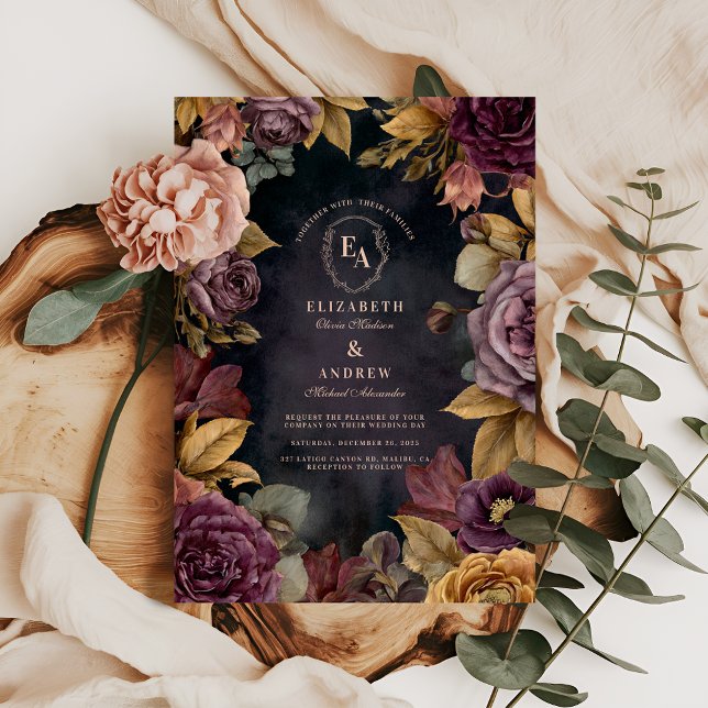 Romantic Burgundy Bloom Autumn Wedding Theme Invitation (Creator Uploaded)