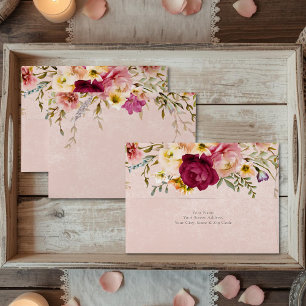 Romantic Burgundy Blush Floral Garden Wedding Envelope
