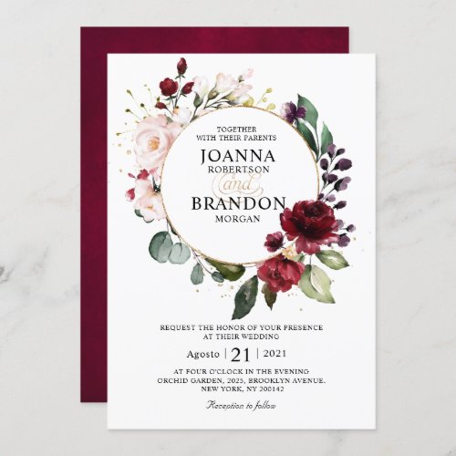 Romantic Burgundy Blush Floral Geometric Wedding I Invitation