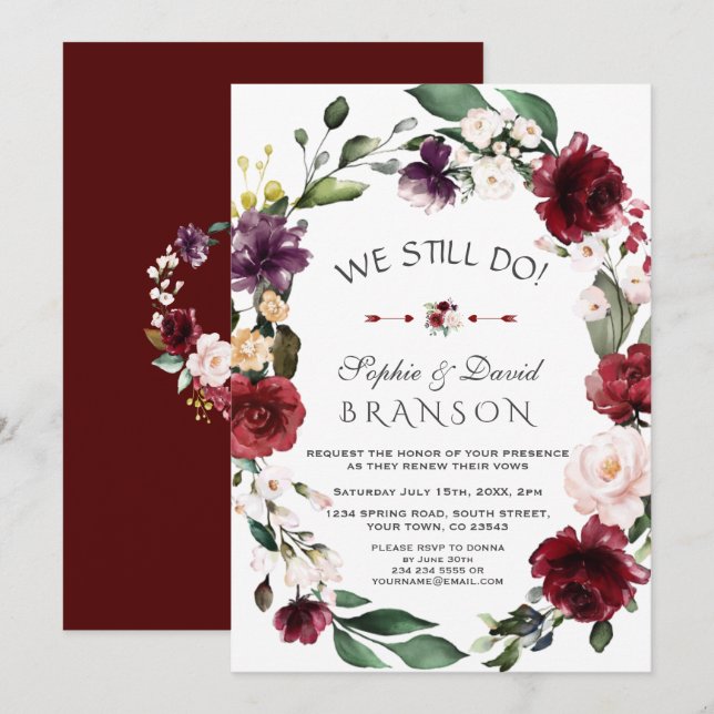 Romantic Burgundy Blush Floral WE STILL DO Invitation (Front/Back)