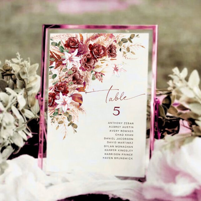Romantic Burgundy Blush Floral Wedding Table No Note Card (Creator Uploaded)