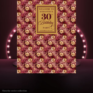 Romantic Burgundy Blush Gold 30th Birthday Banner Tapestry