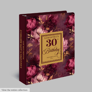 Romantic Burgundy Blush Gold Boho 30th Birthday 3 Ring Binder