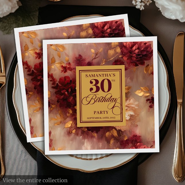 Romantic Burgundy Blush Gold Boho 30th Birthday Napkins (Romantic Burgundy Blush Gold Boho 30th Birthday)