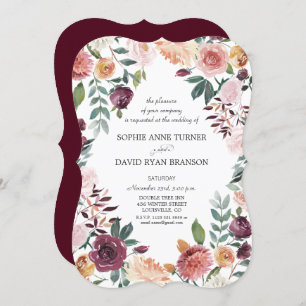 Romantic Burgundy Blush Ivory Floral Frame Wedding Invitation