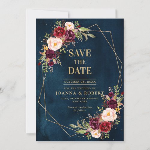 Romantic Burgundy Blush Pink Botanical Geometric S Save The Date