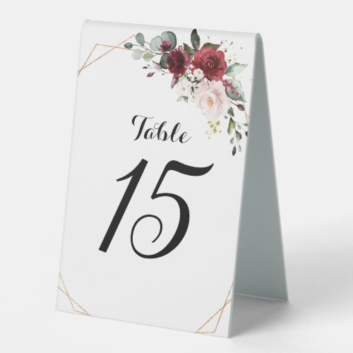 Romantic Burgundy Blush Pink Floral Geometric Table Tent Sign