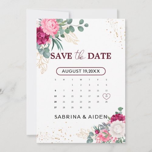 Romantic Burgundy Blush Pink Floral Save The Date 