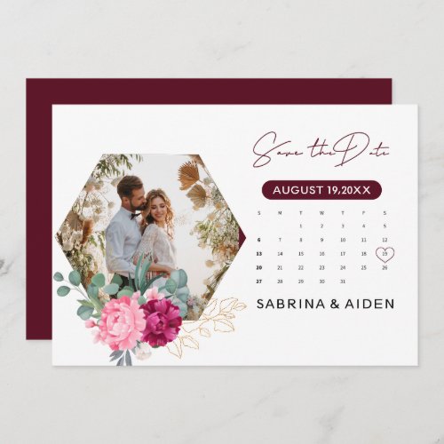 Romantic Burgundy Blush Pink Floral Save The Date