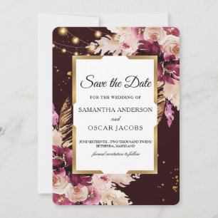 Romantic Burgundy & Blush Pink Floral Save The Date