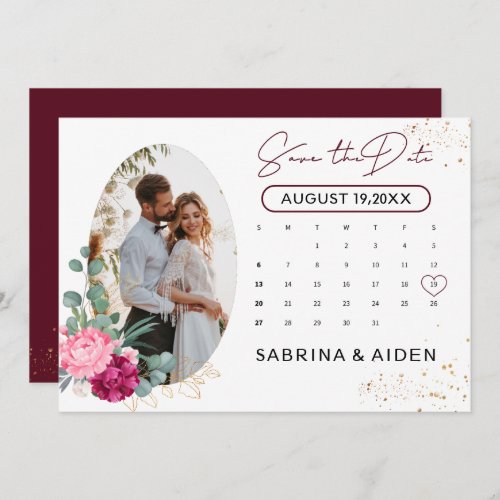 Romantic Burgundy Blush Pink Floral Save The Date