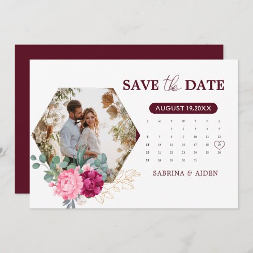 Romantic Burgundy Blush Pink Floral Save The Date