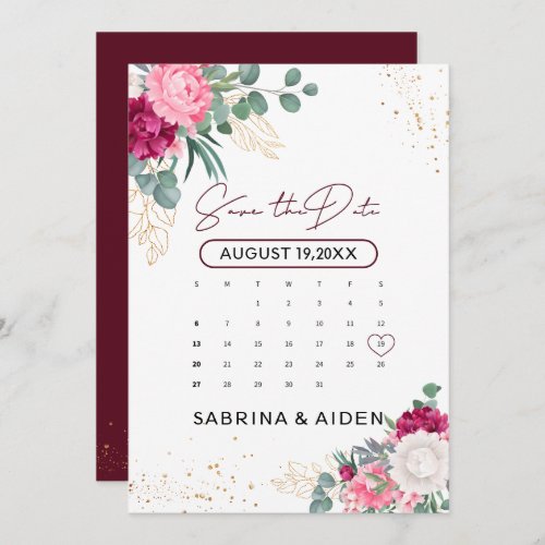 Romantic Burgundy Blush Pink Floral Save The Date 