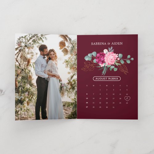 Romantic Burgundy Blush Pink Floral Save The Date Foil Greeting Card