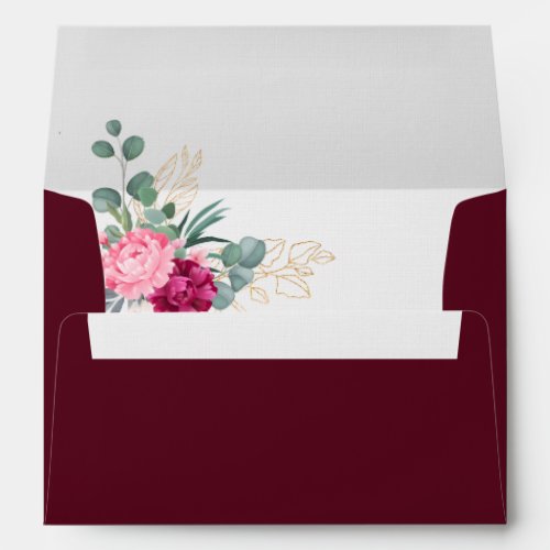 Romantic Burgundy Blush Pink Floral Wedding  Envelope