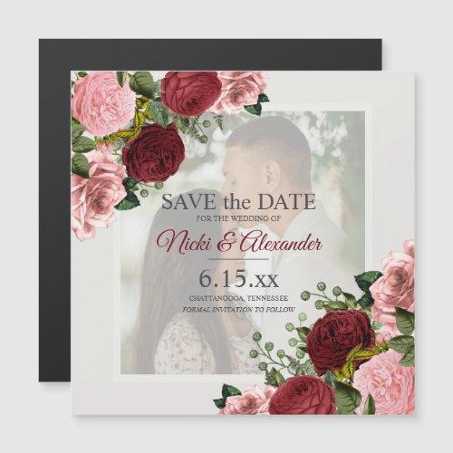 Romantic Burgundy Blush Pink Photo Save Date Magnetic Invitation