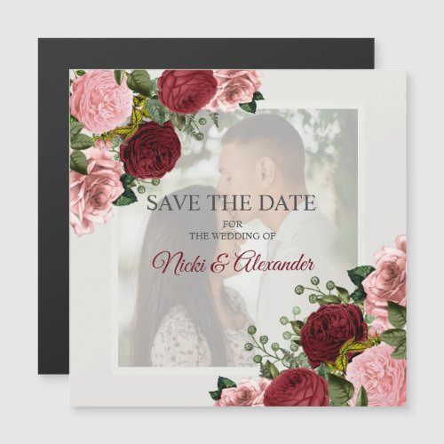 Romantic Burgundy Blush Pink Photo Save Date Magnetic Invitation