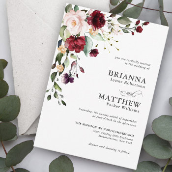 Romantic Burgundy Blush Plum Green Floral Wedding Invitation by Oasis_Landing at Zazzle