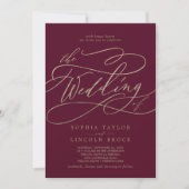 Romantic Burgundy Calligraphy All In One Wedding Invitation (Front)