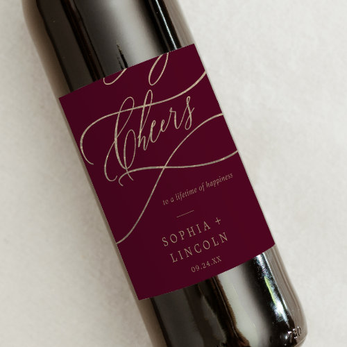 Romantic Burgundy Calligraphy Cheers Wine Labels