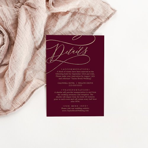 Romantic Burgundy Calligraphy Details Enclosure Card