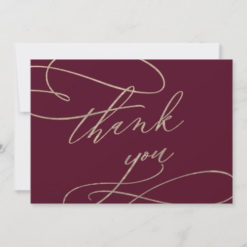 Romantic Burgundy Calligraphy Flat Thank You Card