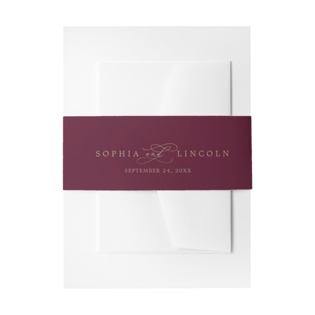 Romantic Burgundy Calligraphy | Flourish Wedding Invitation Belly Band