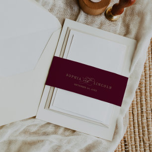 Romantic Burgundy Calligraphy Flourish Wedding Invitation Belly Band