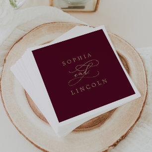 Romantic Burgundy Calligraphy Flourish Wedding Napkins