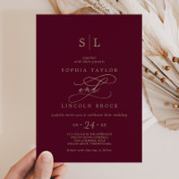 Romantic Burgundy Calligraphy Monogram Wedding