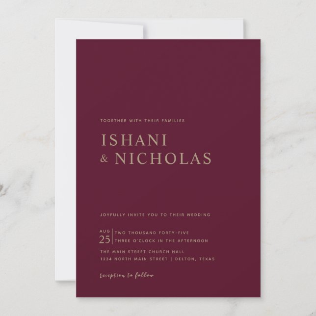 Romantic Burgundy Calligraphy Monogram Wedding Invitation (Front)