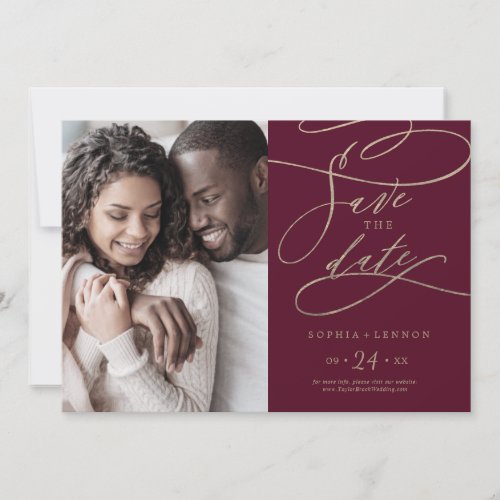 Romantic Burgundy Calligraphy Photo Save The Date