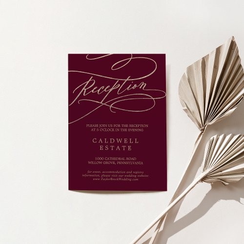 Romantic Burgundy Calligraphy Reception Enclosure Card