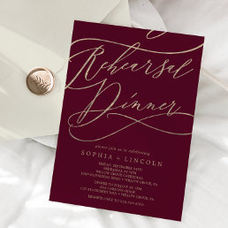 Romantic Burgundy Calligraphy Rehearsal Dinner Invitation