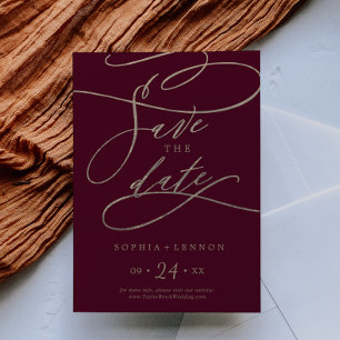 Romantic Burgundy Calligraphy Save The Date