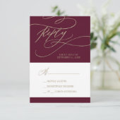 Romantic Burgundy Calligraphy Simple RSVP Card (Standing Front)