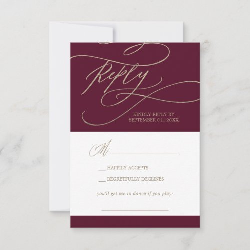 Romantic Burgundy Calligraphy Song RSVP Card