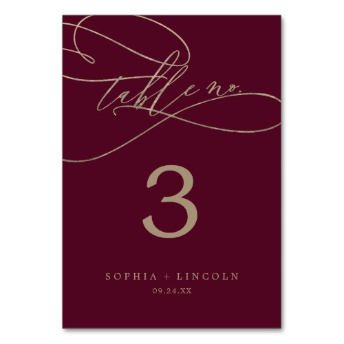 Romantic Burgundy Calligraphy Table Number