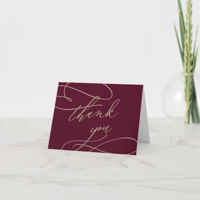 Romantic Burgundy Calligraphy Thank You Card (Front)