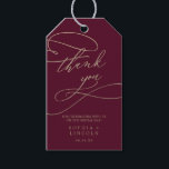 Romantic Burgundy Calligraphy Thank You Favor Gift Tags<br><div class="desc">These romantic burgundy calligraphy thank you favor gift tags are perfect for a simple wedding. The modern classic design features fancy swirls and whimsical flourishes with gorgeous elegant hand lettered faux champagne gold foil typography. Personalize the labels with your names and the date. Change the wording to suit any event:...</div>