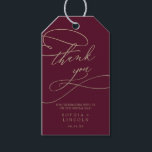 Romantic Burgundy Calligraphy Thank You Favor Gift Tags<br><div class="desc">These romantic burgundy calligraphy thank you favor gift tags are perfect for a simple wedding. The modern classic design features fancy swirls and whimsical flourishes with gorgeous elegant hand lettered faux champagne gold foil typography. Personalize the labels with your names and the date. Change the wording to suit any event:...</div>