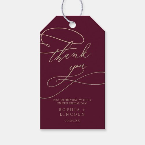 Romantic Burgundy Calligraphy Thank You Favor Gift Tags