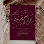 Romantic Burgundy Calligraphy The Wedding Of Invitation<br><div class="desc">This romantic burgundy calligraphy wedding invitation is perfect for a simple wedding. The modern classic design features fancy swirls and whimsical flourishes with gorgeous elegant hand lettered faux champagne gold foil typography. Please Note: This design does not feature real gold foil. It is a high quality graphic made to look...</div>