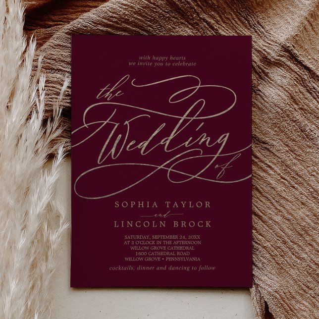 Romantic Burgundy Calligraphy The Wedding Of Invitation (Creator Uploaded)