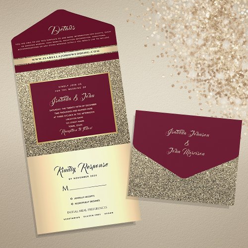 Romantic Burgundy Calligraphy Wedding All In One Invitation